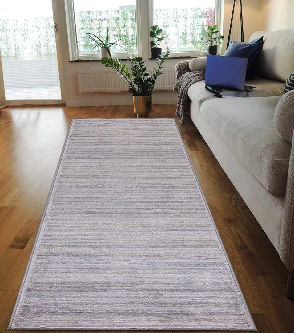 HR Blue & Silver Rugs Stripped Pattern Area Runner Rugs Contemporary Carpet Gray Ultra-Soft Luxury Living Room Area Rug