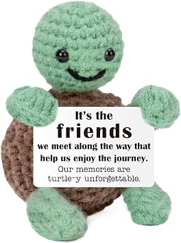 Mothers Mini Day Gifts for Friends, Friend Graduation Birthday Gifts for Women, Positive Turtle Crochet Animals with Cards, Inspirational Handmade Graduation Farewell Gifts for Long Distance Friends