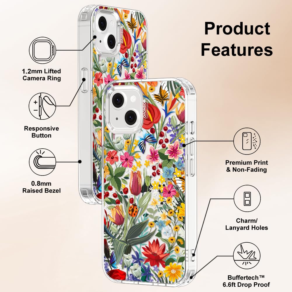 MOSNOVO Case for iPhone 13/14, [Buffertech 6.6ft Military-Grade Drop Protection] [Anti Peel Off Tech] Clear TPU Bumper Phone Case Cover Design - In The Garden — view 7