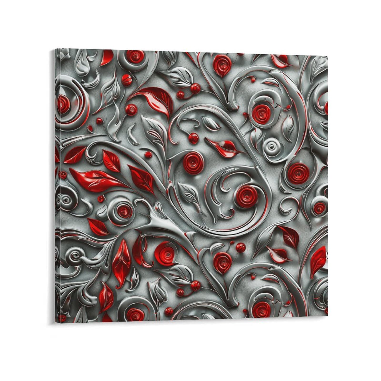 Red And Silver Pattern Canvas Wall Art for Bedroom 28x28inch(70x70cm) Canvas Prints Artwork for Walls Modern Picture Artwork Painting for Living Room Aesthetic Wall Paintings for Bathroom Kitchen Offi