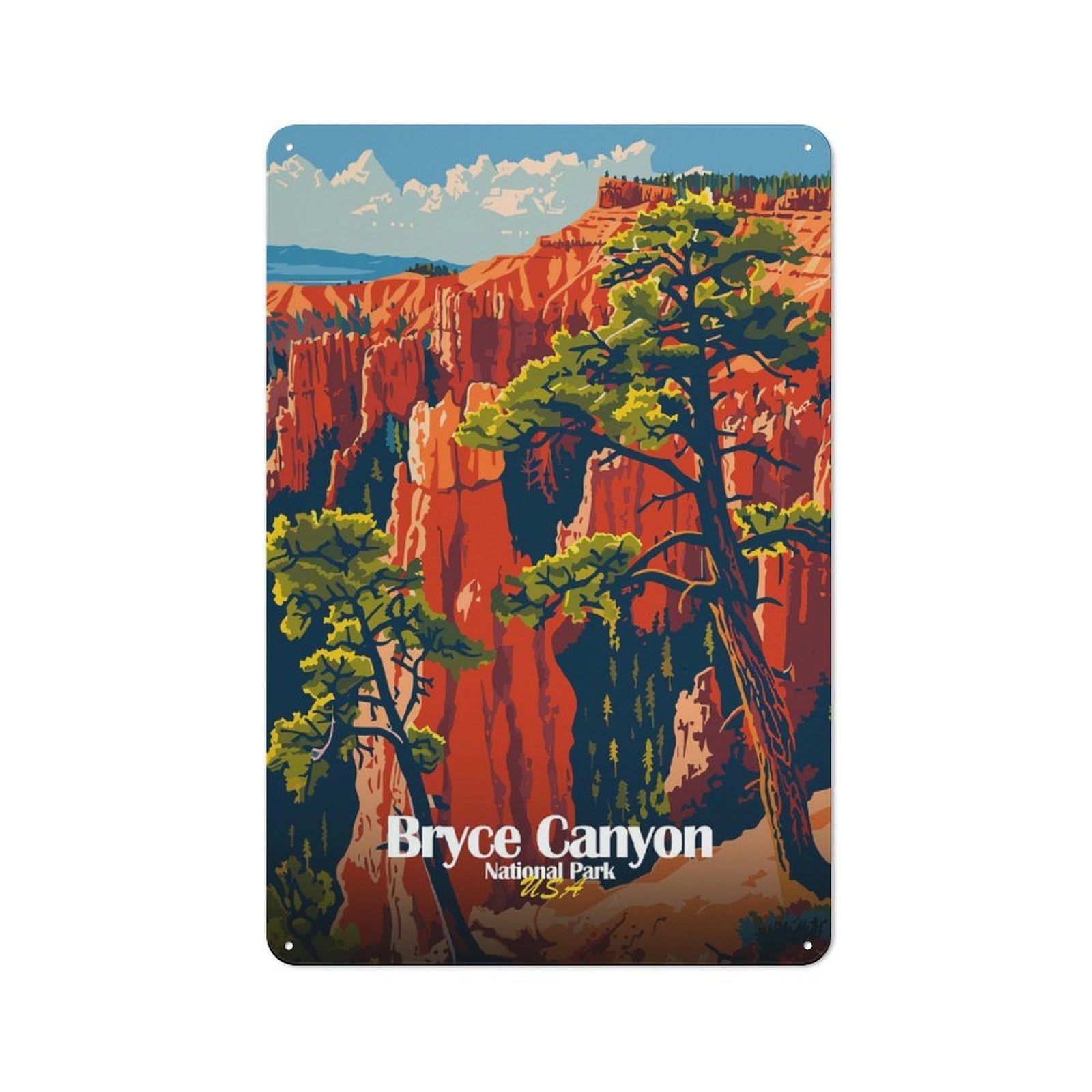 Junmoney Style-11 Bryce Canyon National Park Illustration Vintage Tin Wall Plaque 30X20cm For Hobby Room Or Studio, A Decorative Metal Sign For Hobby Rooms And Studios
