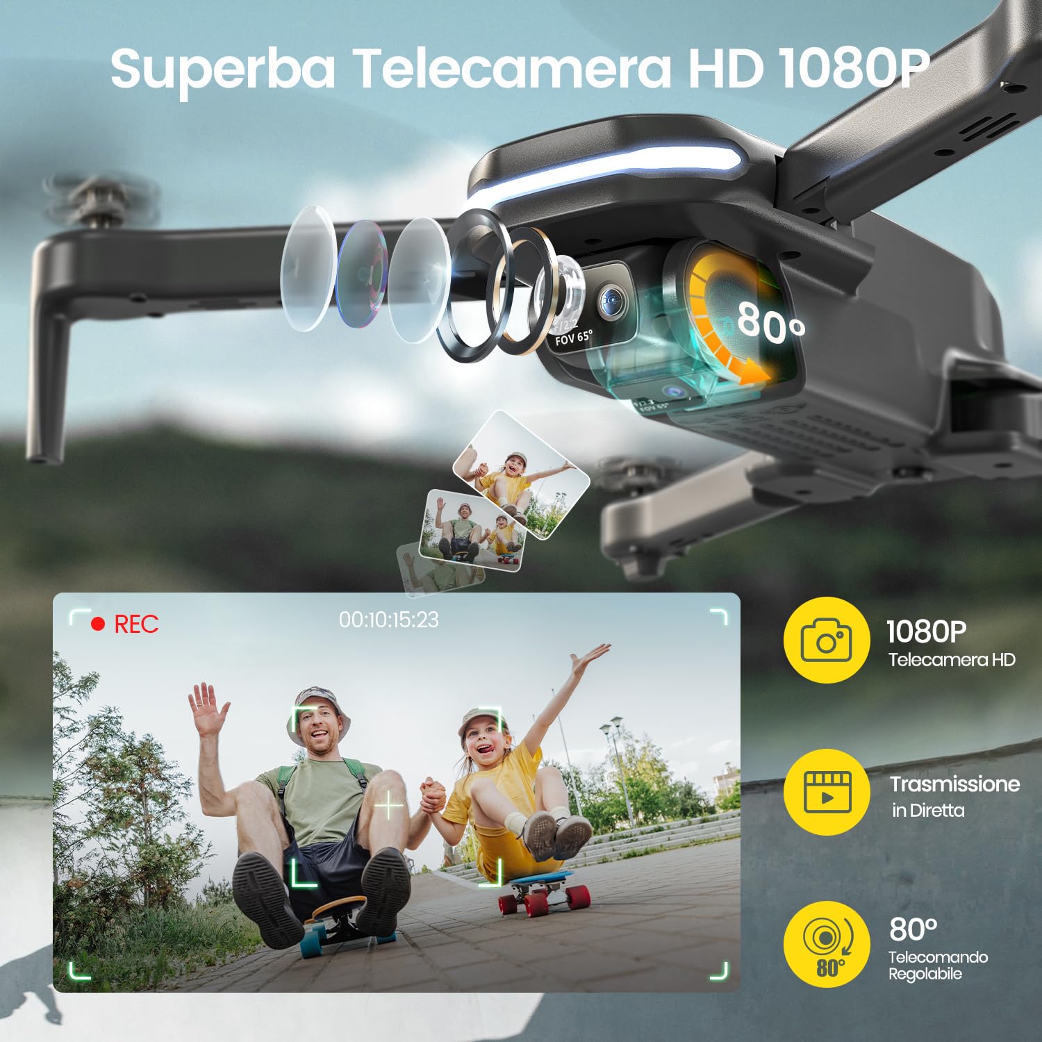 Holy Stone Drone con Telecamera Regolabile 1080P per Bambini e Principianti WiFi RC con 2 Batterie, Pieghevole, Passaggio Automatico del Mouse, Controllo Gestuale, Regolazione della Velocità HS280