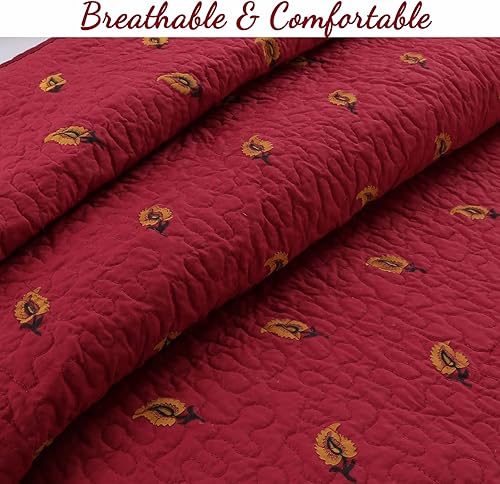 Miniatura 3 de Cozy Line Home Fashions Juego de ropa de cama reversible 100% algodón de cachemira rojo burdeos, colcha (cachemira granate, King, 3 piezas)