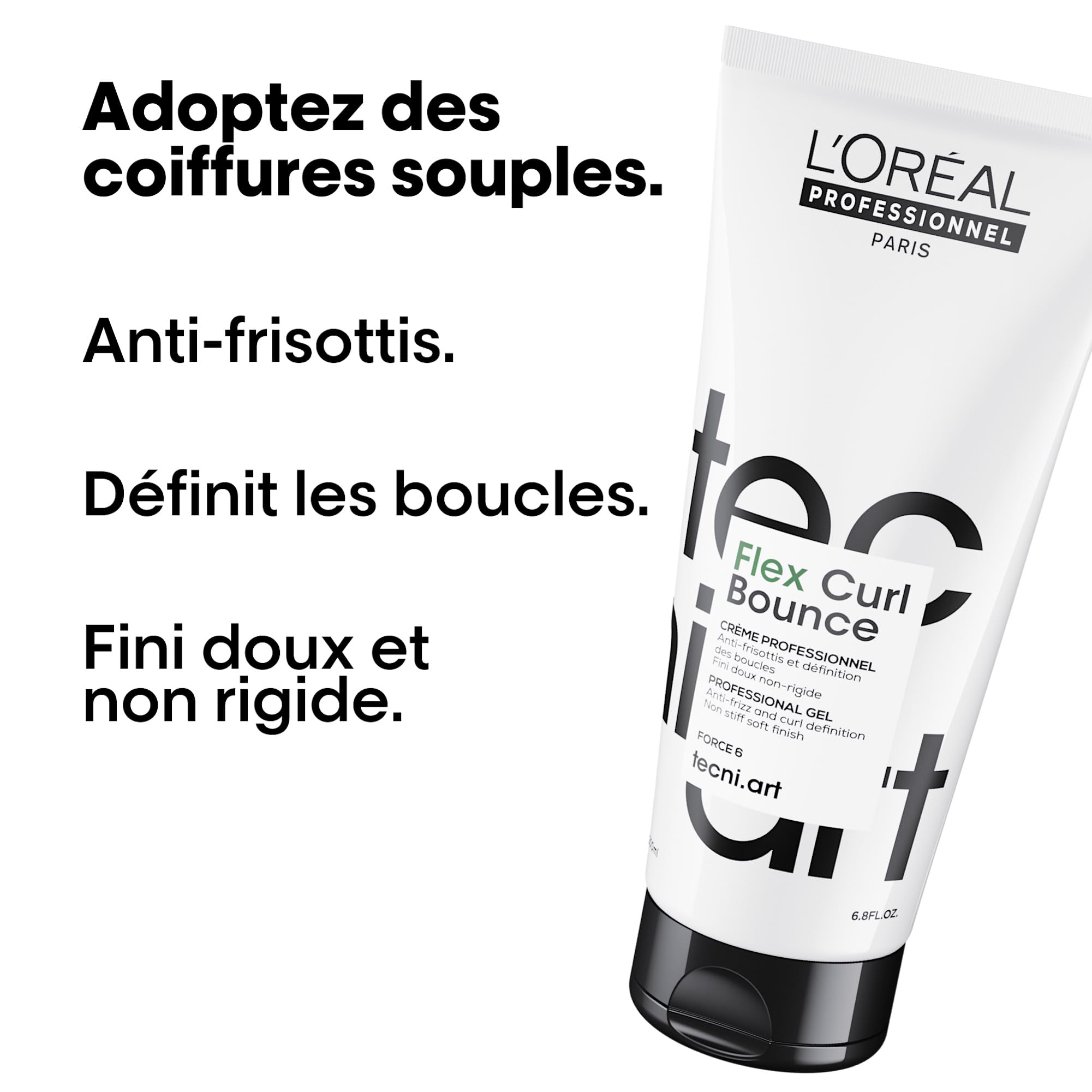 L'Oréal Professionnel, Crème Gel Coiffant Bouncy & Tender, Force 2, Volume 72H & Boucles Toniques et Souples, Anti-Frisottis & Anti-Humidité, Non Collant & Non Gras, Tecni Art 150 ml