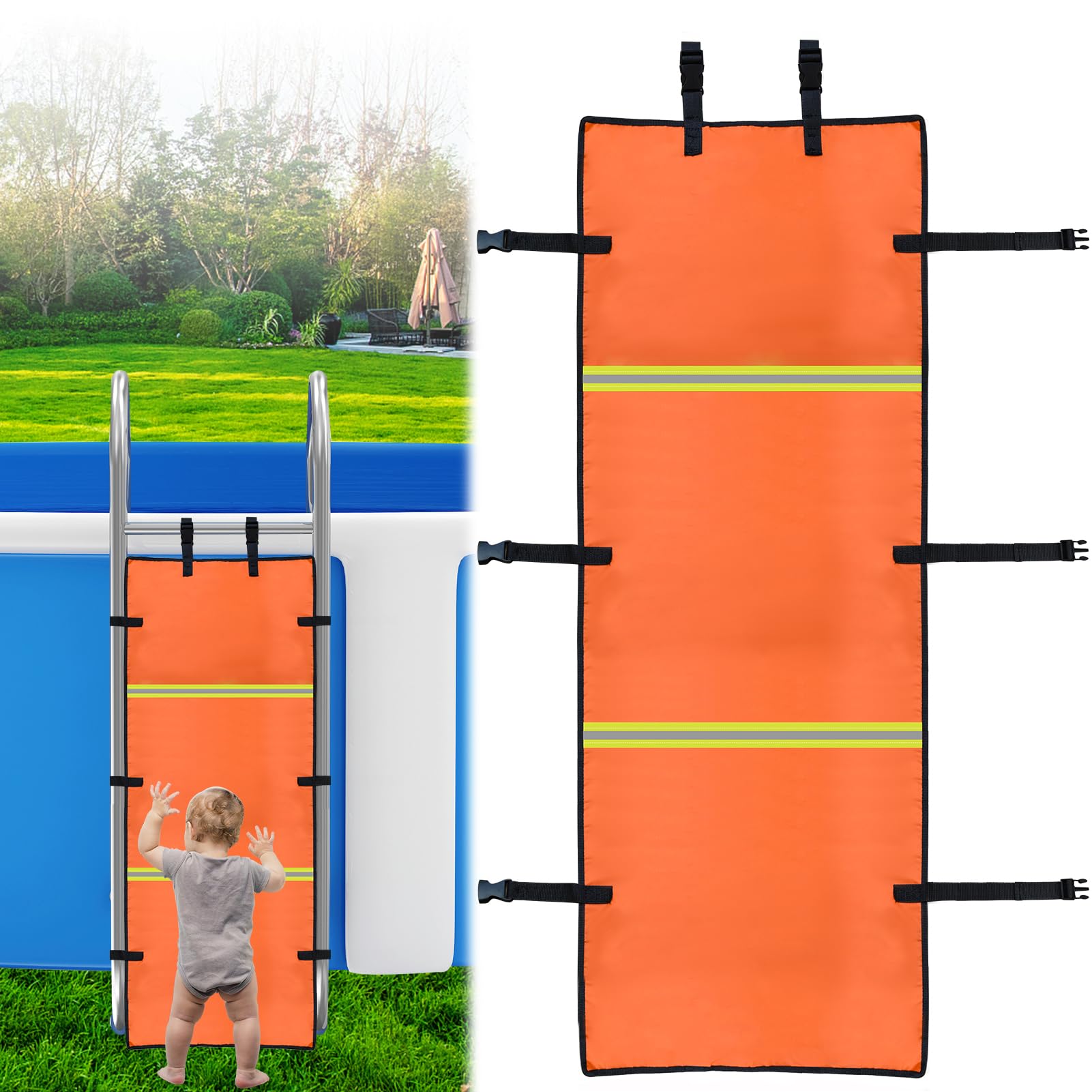 Pool Ladder Safety Guard,19.7 X 49.2in Pool Ladder Guard Safety Net Child Safety Pool Ladder Above Ground Safety Cover for Prevent Kids from Climbing,Falling,Drowning-image-47
