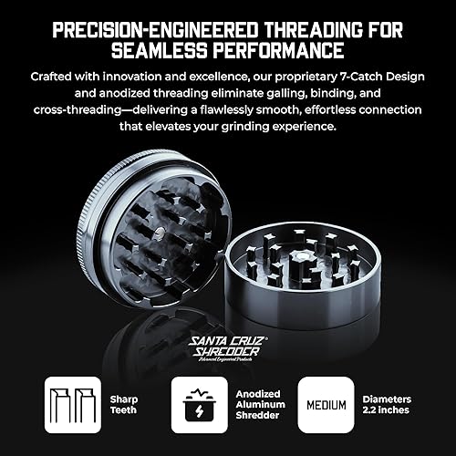 Miniatura 9 de Santa Cruz Shredder Molinillo de hierbas de metal con parte superior moleteada para un agarre más fuerte, 2 piezas de 2.2 pulgadas (negro)