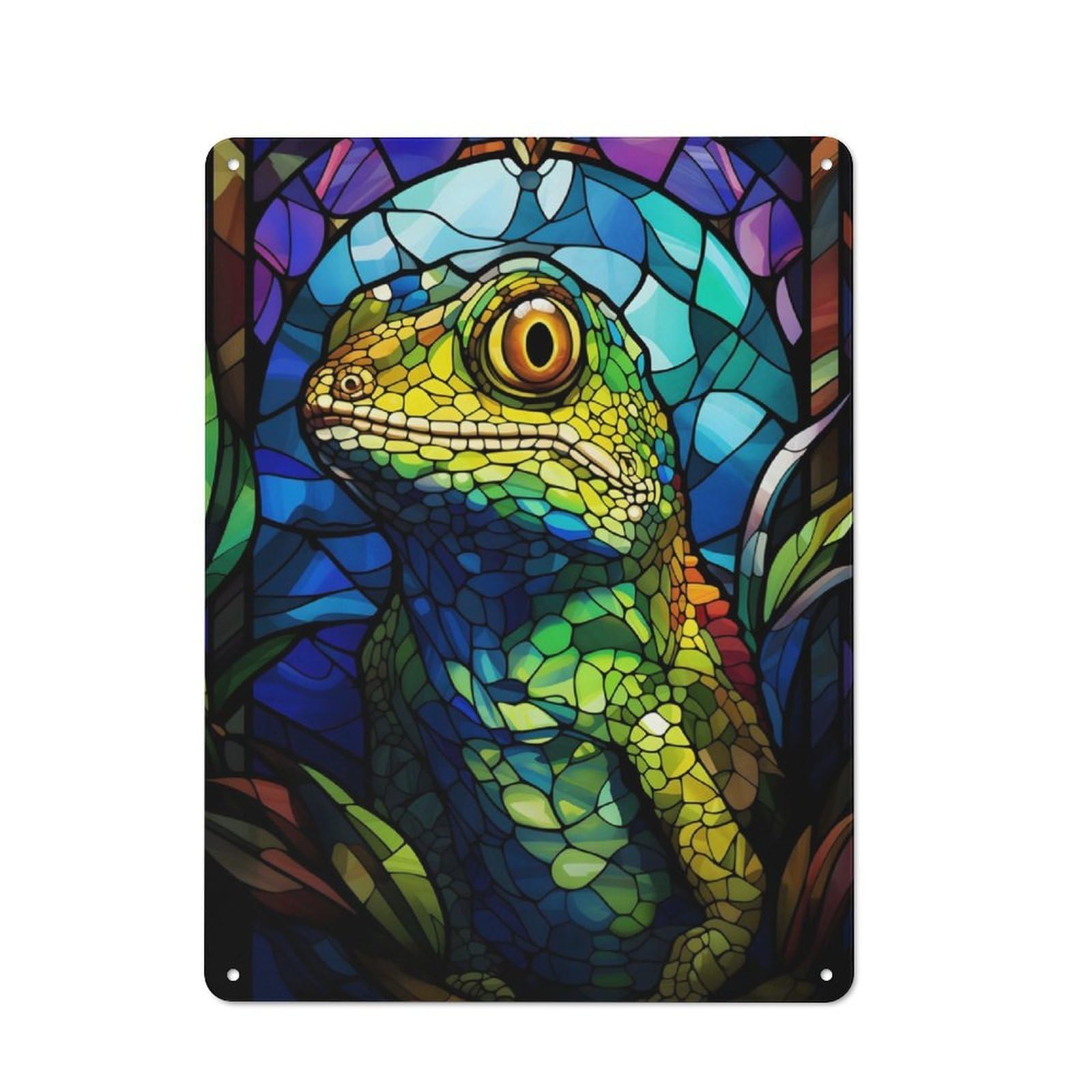 Junmoney Gecko Stained Glass Tin Wall Plaque 40X30cm With For Hobby Room Or Studio, For Updating Hobby Room And Studio After Moving