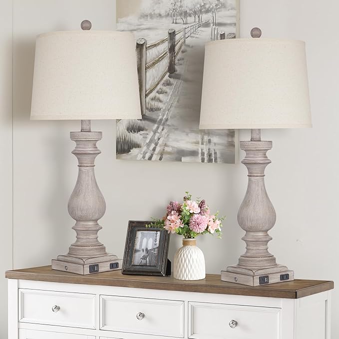 Lámpara de Mesa Cinkeda 29", 2 Piezas, USB, Dimmable, Gris miniatura 6