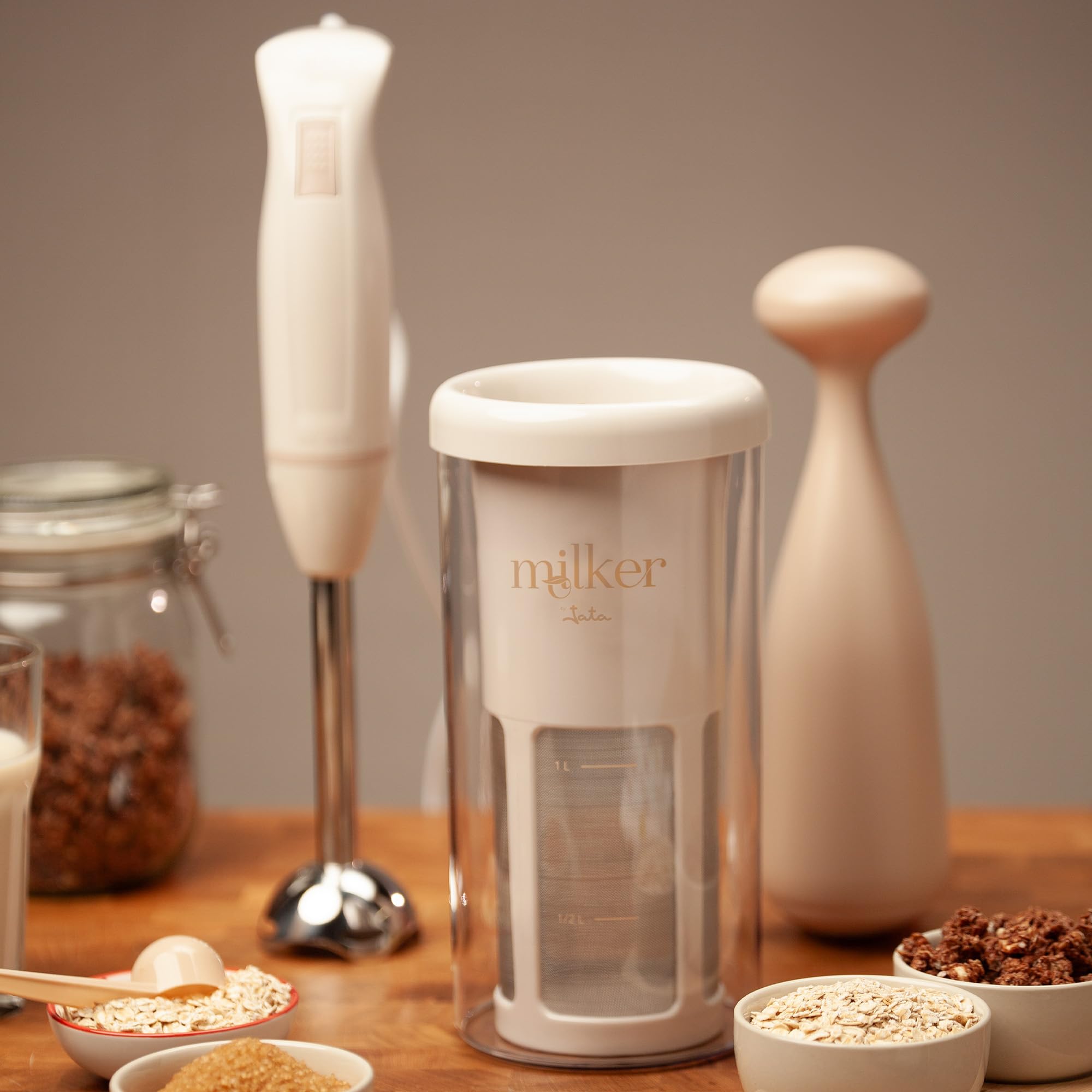 JATA MILKER JELV2350 - Máquina para Hacer Bebida Vegetal Casera. Leche avena, soja, arroz, almendras. Máxima emulsión. 1 Litro en 1 minuto.Con 5 recetas