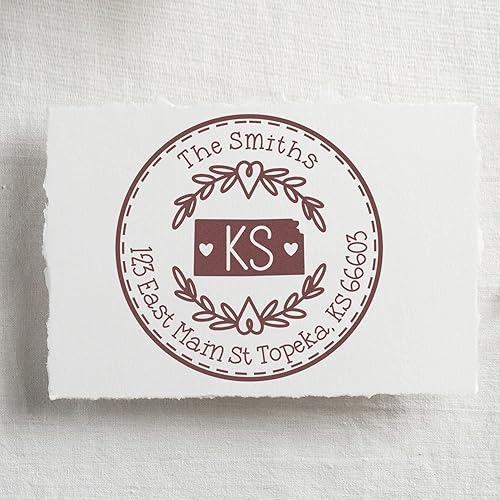 Miniatura 537 de Round State Love - Sello de dirección de devolución para Texas, uso con almohadilla de sello, mango de madera, sello de dirección de Texas