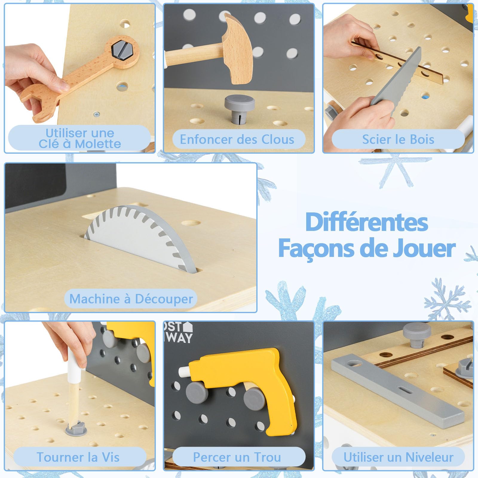 COSTWAY Jouets d'établi à Outils en Bois Enfant avec 8 Outils & 28 Accessoires, Jouet Bricolage Enfants avec Tableau Noir & Étagère Inférieure, Jeu Établi du Bricoleur pour Enfant de 3 Ans+