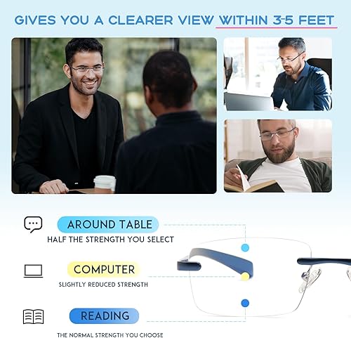 Miniatura 3 de Missfive Anteojos de lectura progresivos multienfoque de aluminio de alta calidad para hombre, bloqueo de luz azul, bisagra de resorte sin línea,