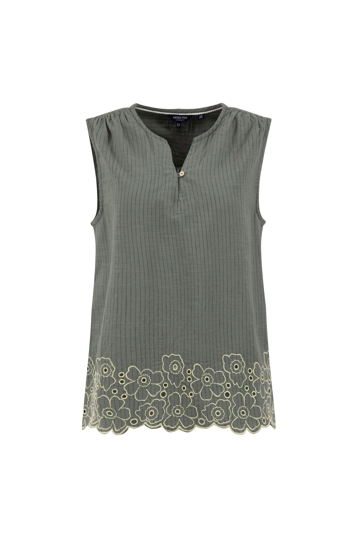 Weird Fish Women's Poppy Scalloped Hem Blouse in Green | Size: 20