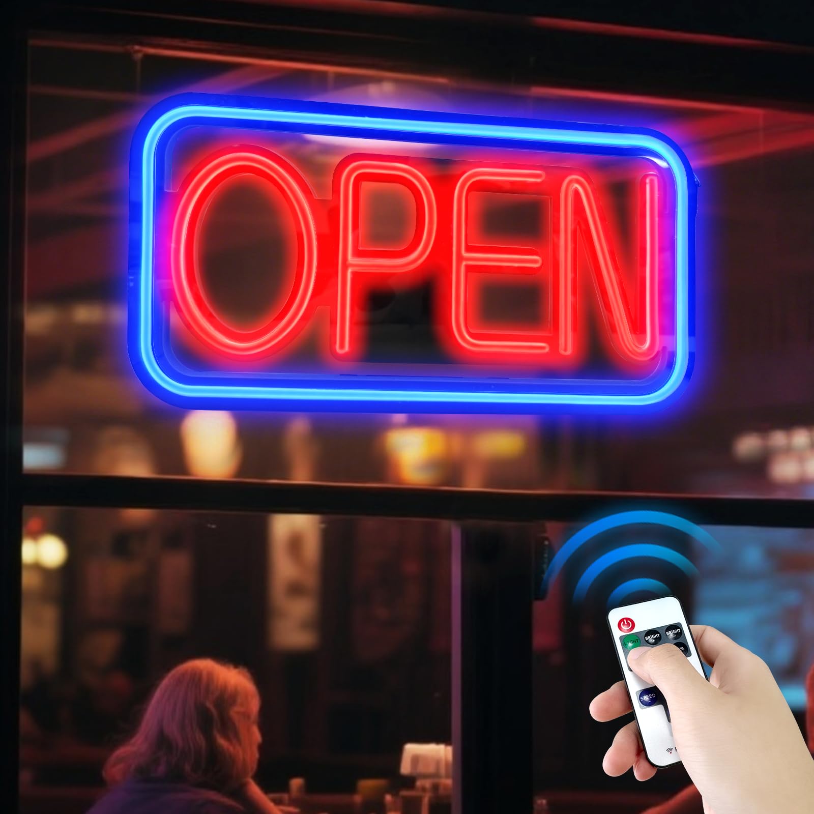 SUNLUMI Open Signs for business, 24" x 12" Ultra Bright LED Open Sign, 10 Flashing Modes and 10 Adjustable Brightness Levels, Neon Open Sign with Remote and 12V Power Adaptor for Bar, Store, Salon