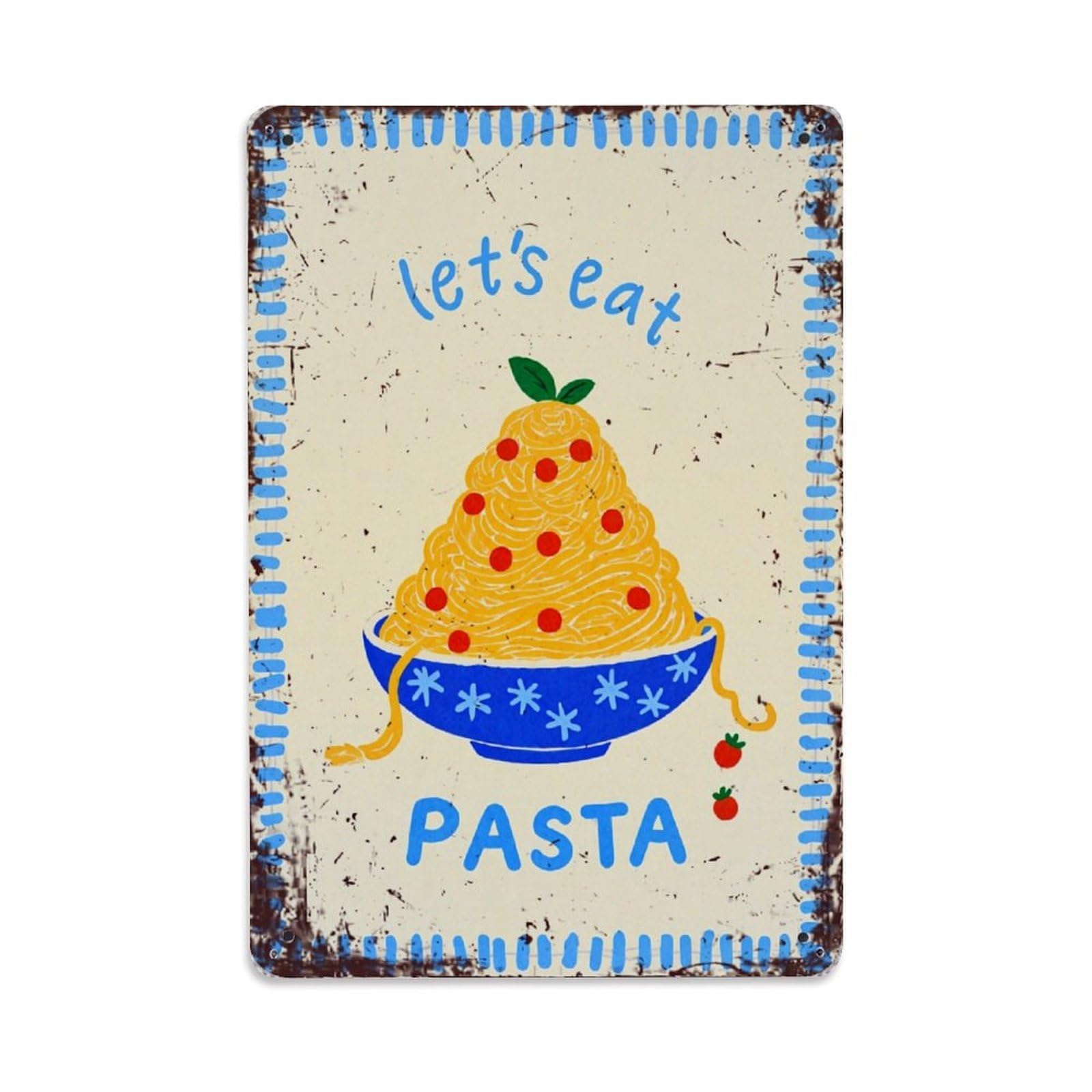 Pasta Bowl With Tomatoes And Leaves Retro Metal Tin Sign, Vintage Decor Art Poster for Bar, Home, Man Cave, Kitchen, Laundry Room Gift 8x12Inch