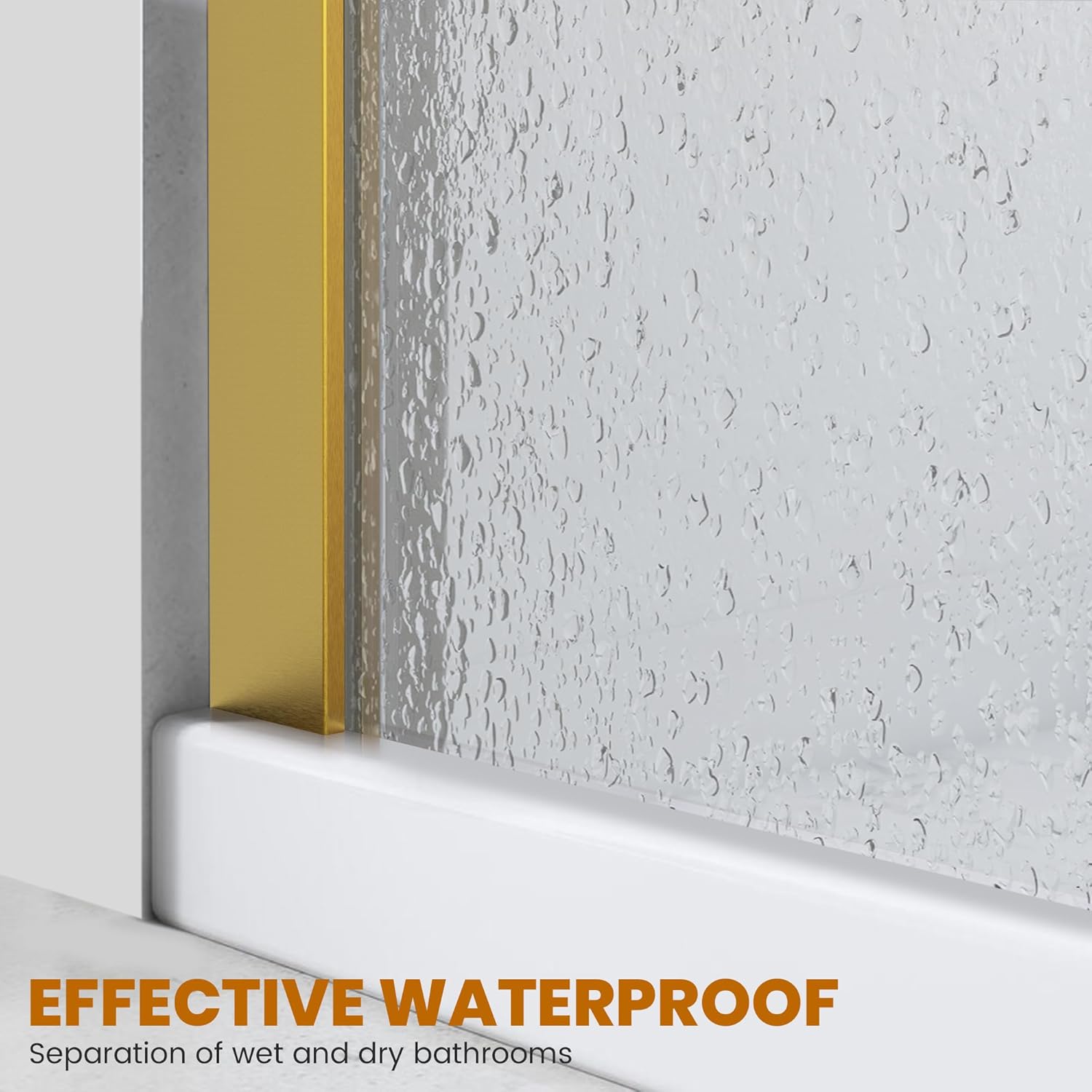 Bathroom Shower Door 30" W x 74" H Glass Shower Panel, Fixed Frameless Screen with 5/16" (8mm) Thick Clear Tempered Glass Panels Wall for Bathroom with Hardware Brushed Gold