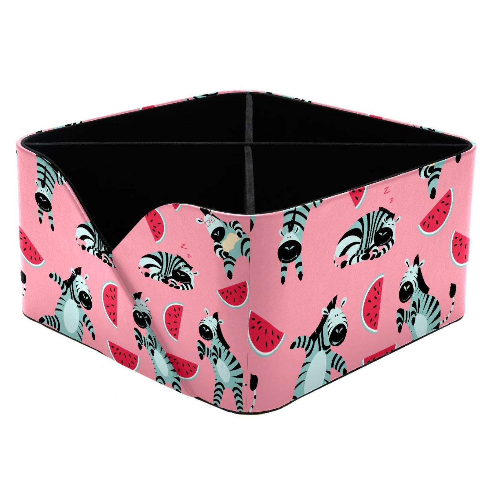 KengjuTesu Cute Zebras Skateboard and Watermelon Desktop Organizer Pen Holder, Rectangular Pencil Cup for Office, Study and Makeup Stations