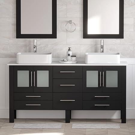 Amazon.com: 63 Inch Wood & Porcelain Double Sink Bathroom Vanity Set ...
