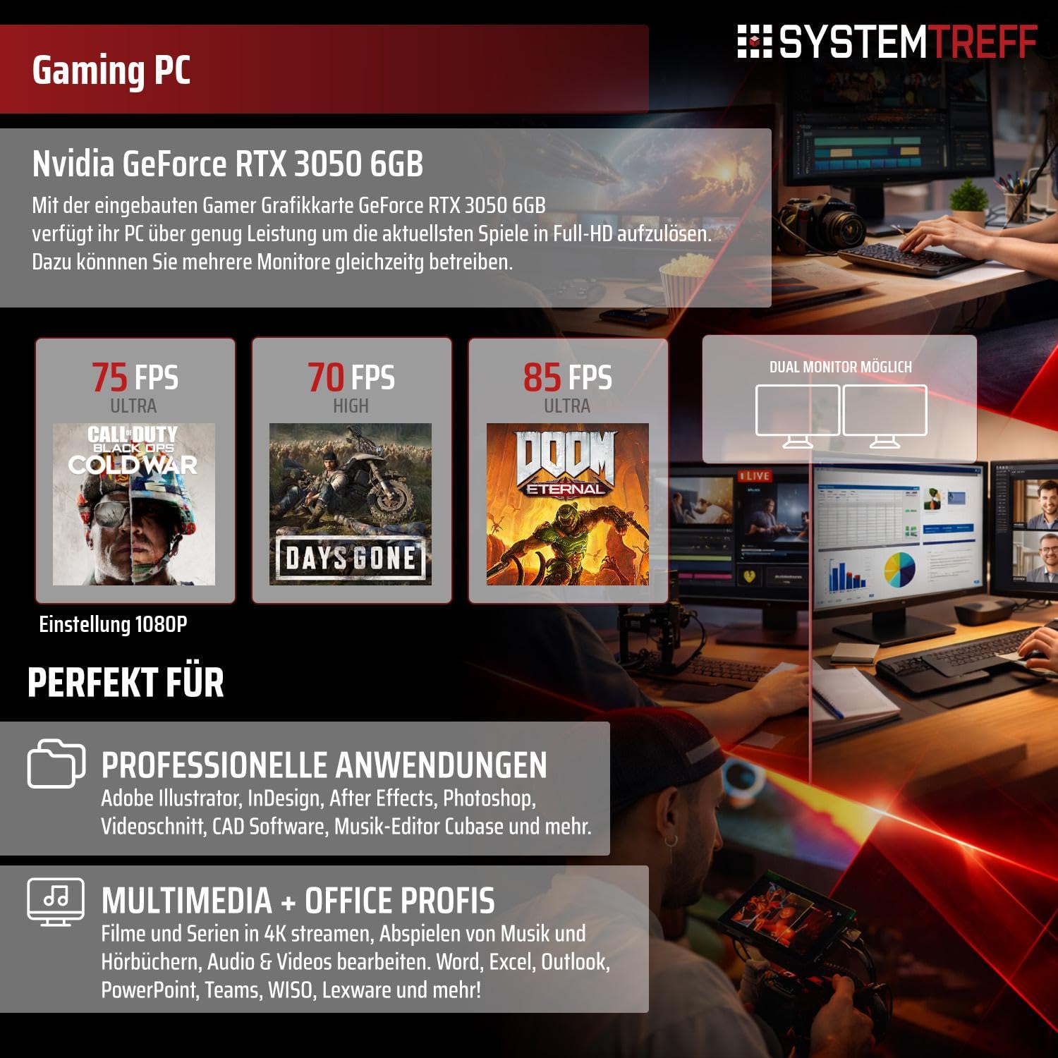 SYSTEMTREFF Basic Gaming PC - AMD Ryzen 7 5700 - RTX 3050 6GB