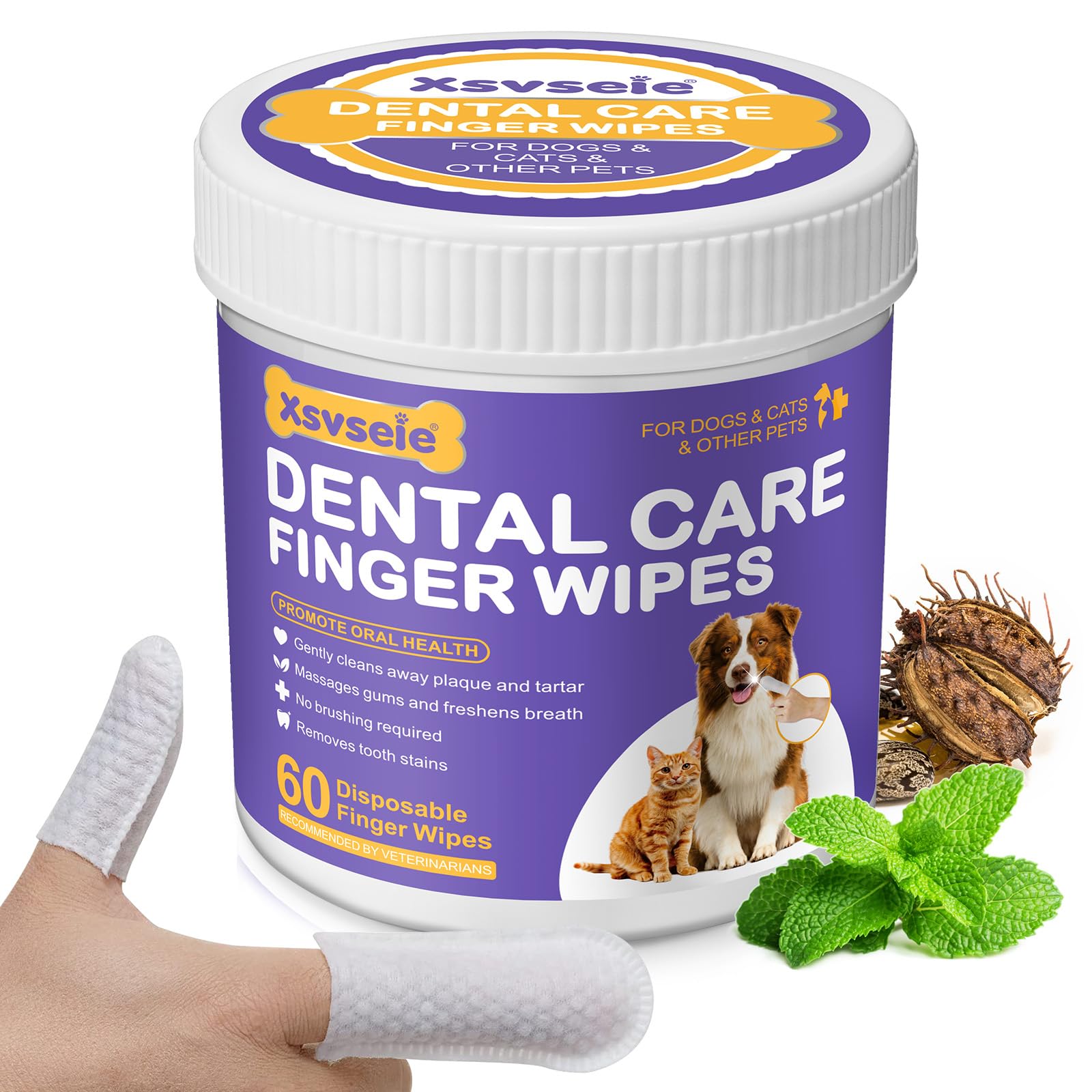 Dental Care Finger Wipes, Purple, 60 count (Pack of 1)