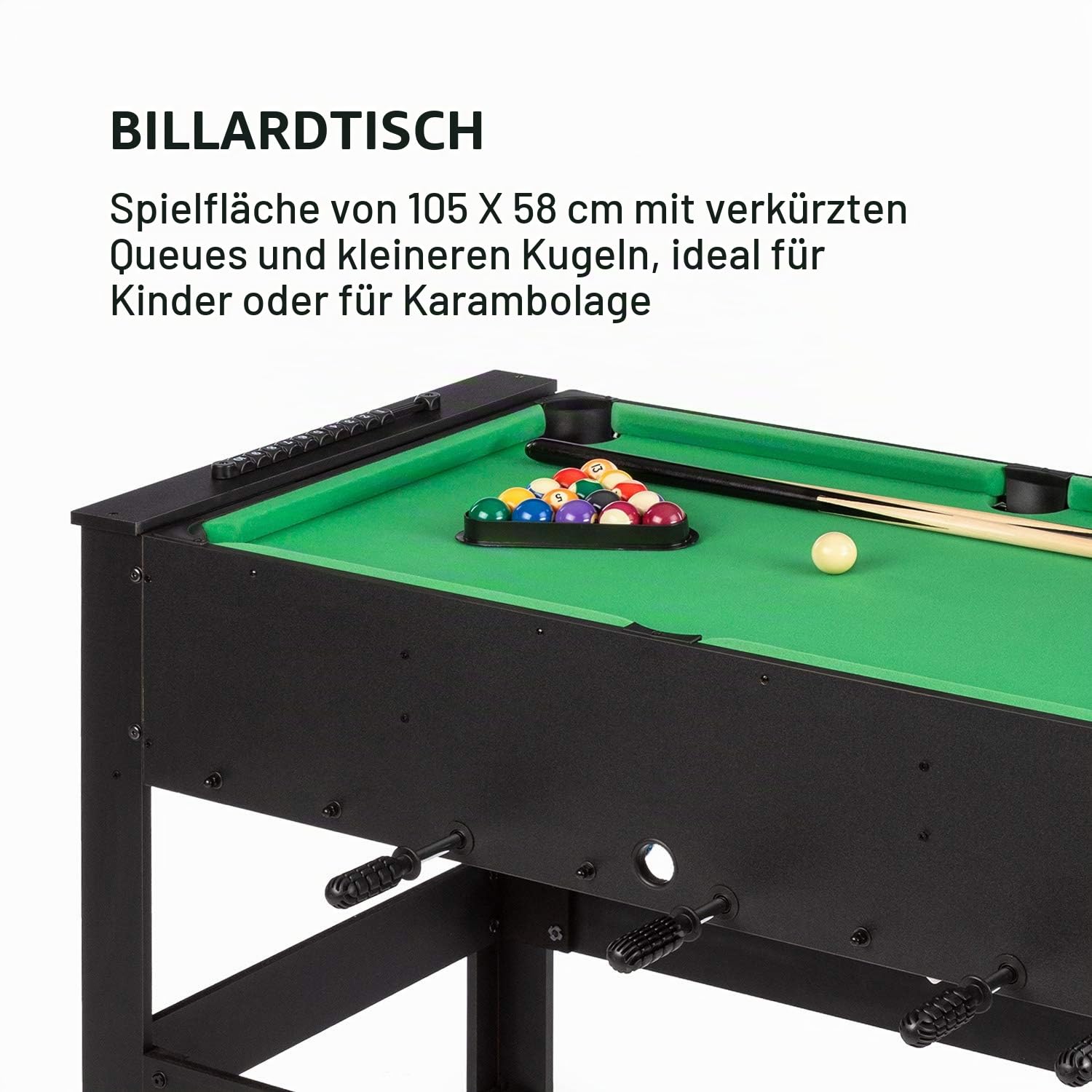 Klarfit Spin 2-in-1 Multifunktionstisch, Billardtisch 105 x 58 cm/grüne Bespannung, Tischkicker inklusive Spielzubehör, Spin-Funktion: drehbarer Tischl