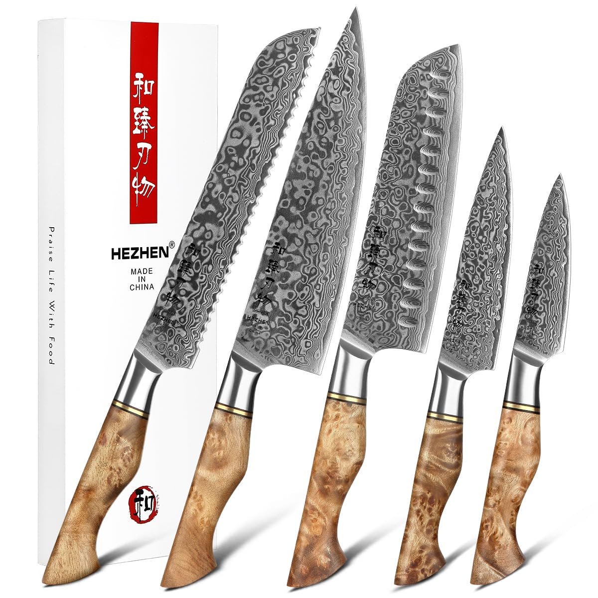 HEZHEN Damast Küchenmesser Holzgriff