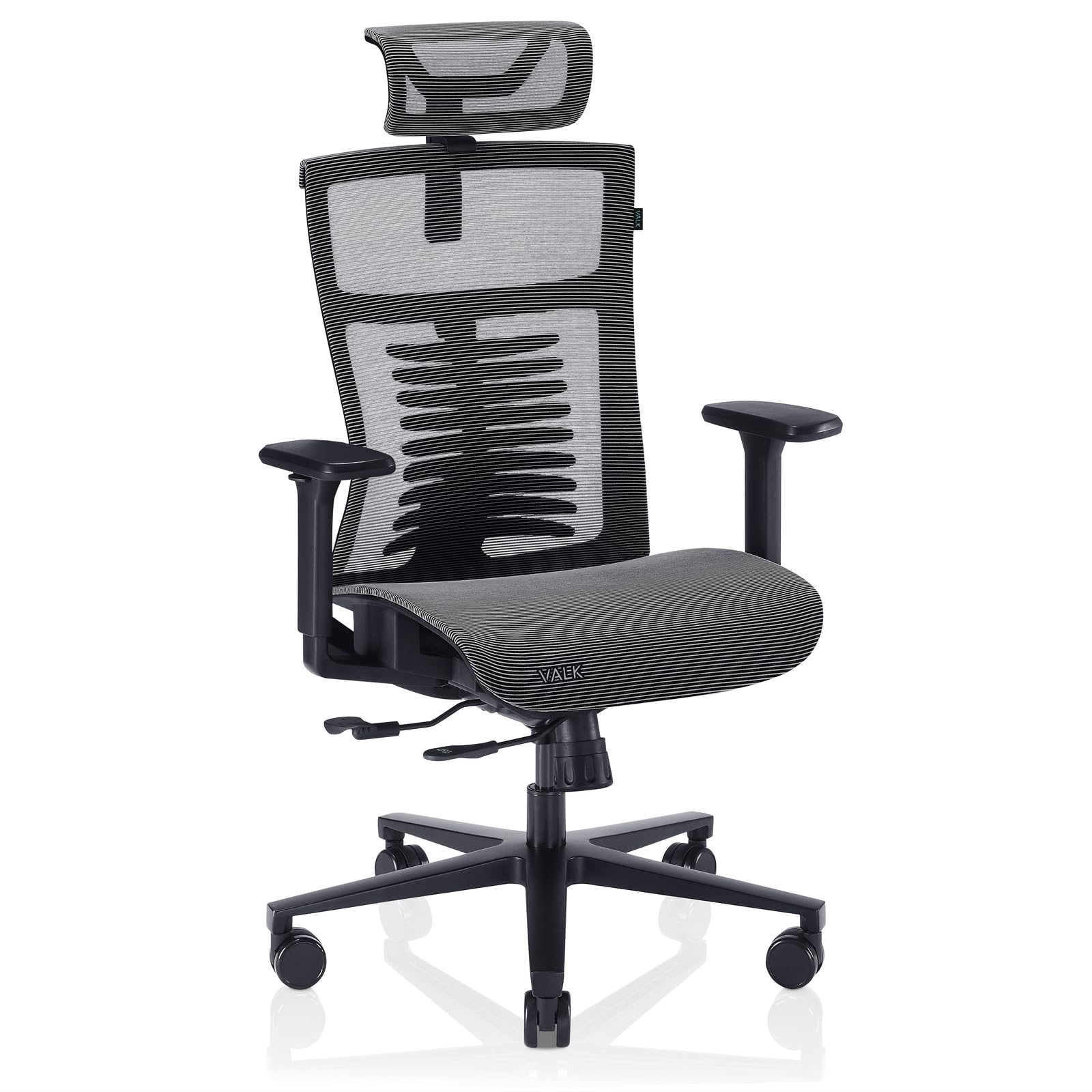 VALK Noma Office - Silla Gaming de Malla Transpirable, Silla Oficina Ergonomica, Reposabrazos 3D, Mecanismo Sincronizado con Asiento Deslizante, Base Aluminio, Reclinable (Gris/​Negro)