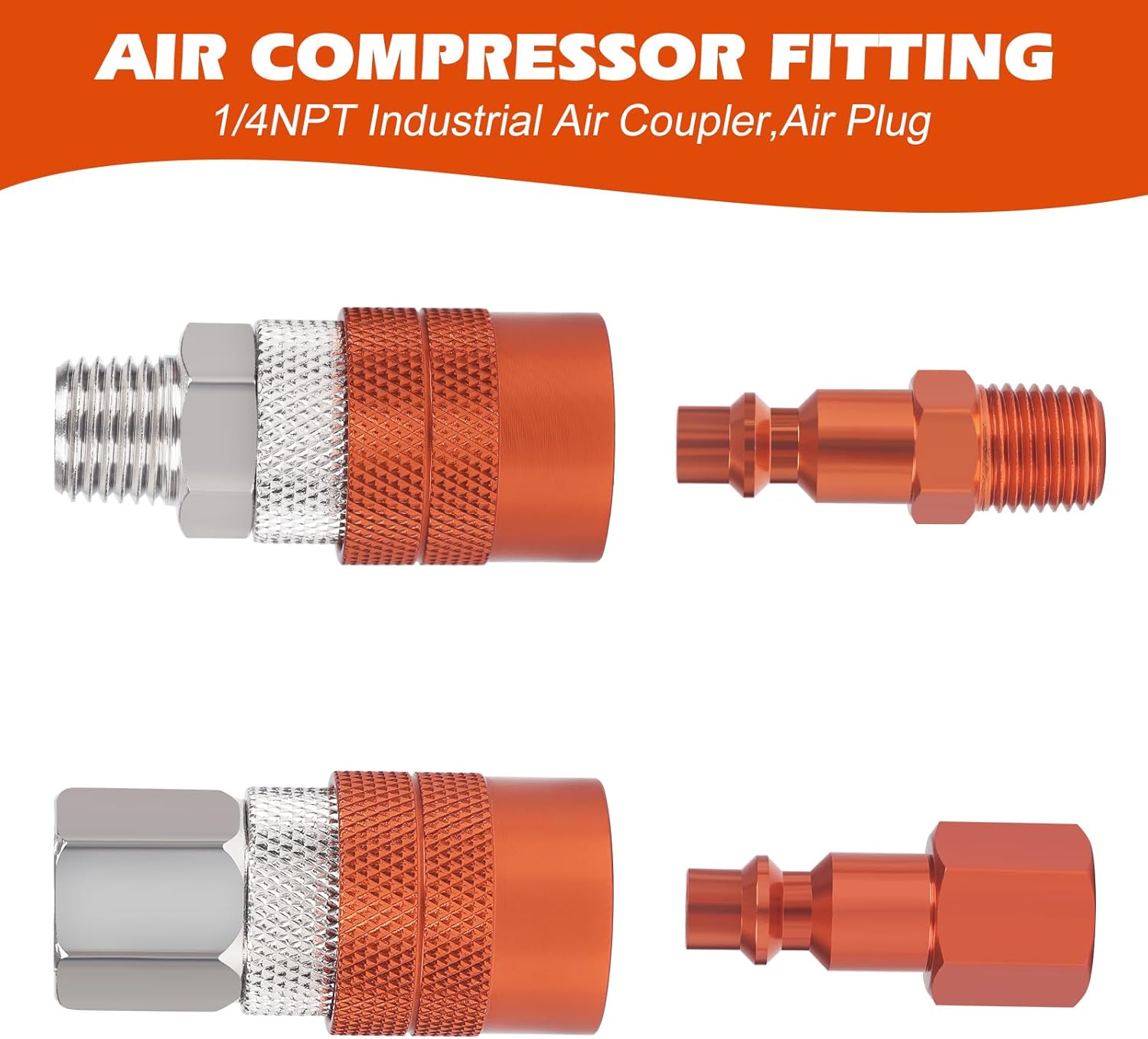 1/4 Quick Connect Fittings Industrial Air Coupling 1/4" Basic Flow Quick Connect Air Coupler Brass Air Compressor Accessories Fitting Hose Quick Connect Fitting 10Pieces