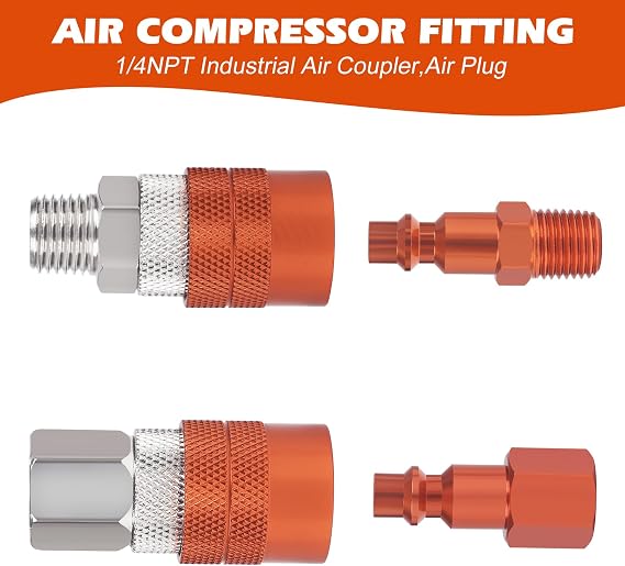 1/4 Quick Connect Fittings Industrial Air Coupling 1/4 Basic Flow Quick Connect Air Coupler Brass Air Compressor Accessories Fitting Hose Quick Connect Fitting 10Pieces