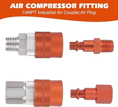 1/4 Quick Connect Fittings Industrial Air Coupling 1/4 Basic Flow Quick Connect Air Coupler Brass Air Compressor Accessories Fitting Hose Quick Connect Fitting 10Pieces
