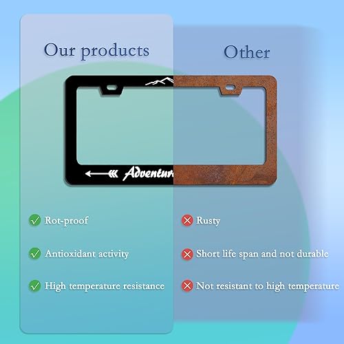 Miniatura 4 de Marco de matrícula, Adventure Awaits - Marcos decorativos de aluminio para placa de automóvil, marco de metal inoxidable para mujeres y hombres,