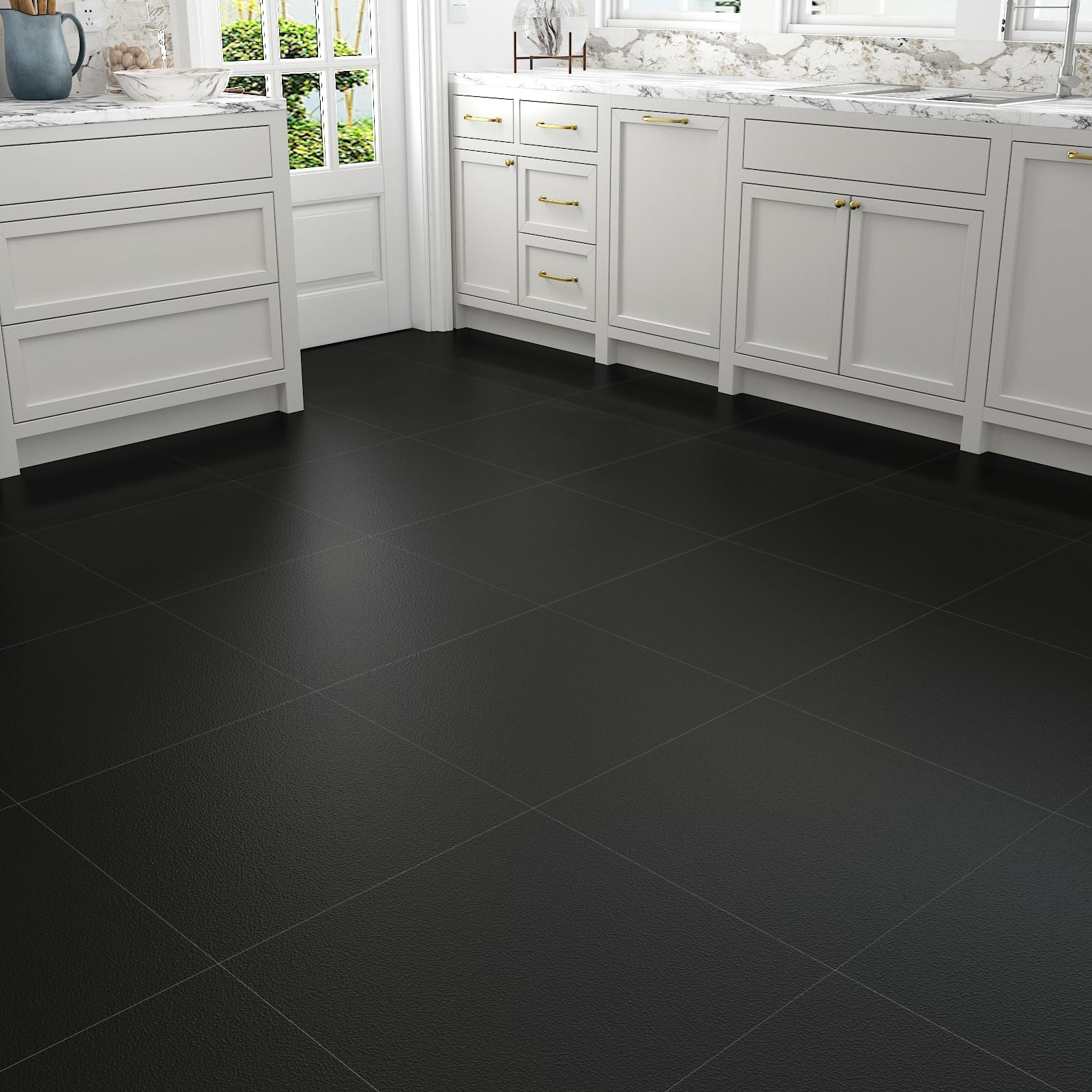 Decotalk DallePVC Adhesive Sol Noir Mat 30x30cm 30 Pièces Carrelage Autocollant Sols Cuisine Noir Revtement de Sol Adhesif Intérieur Carrelage Adhesif Mural SolsPVC Salle de Bain Buanderie