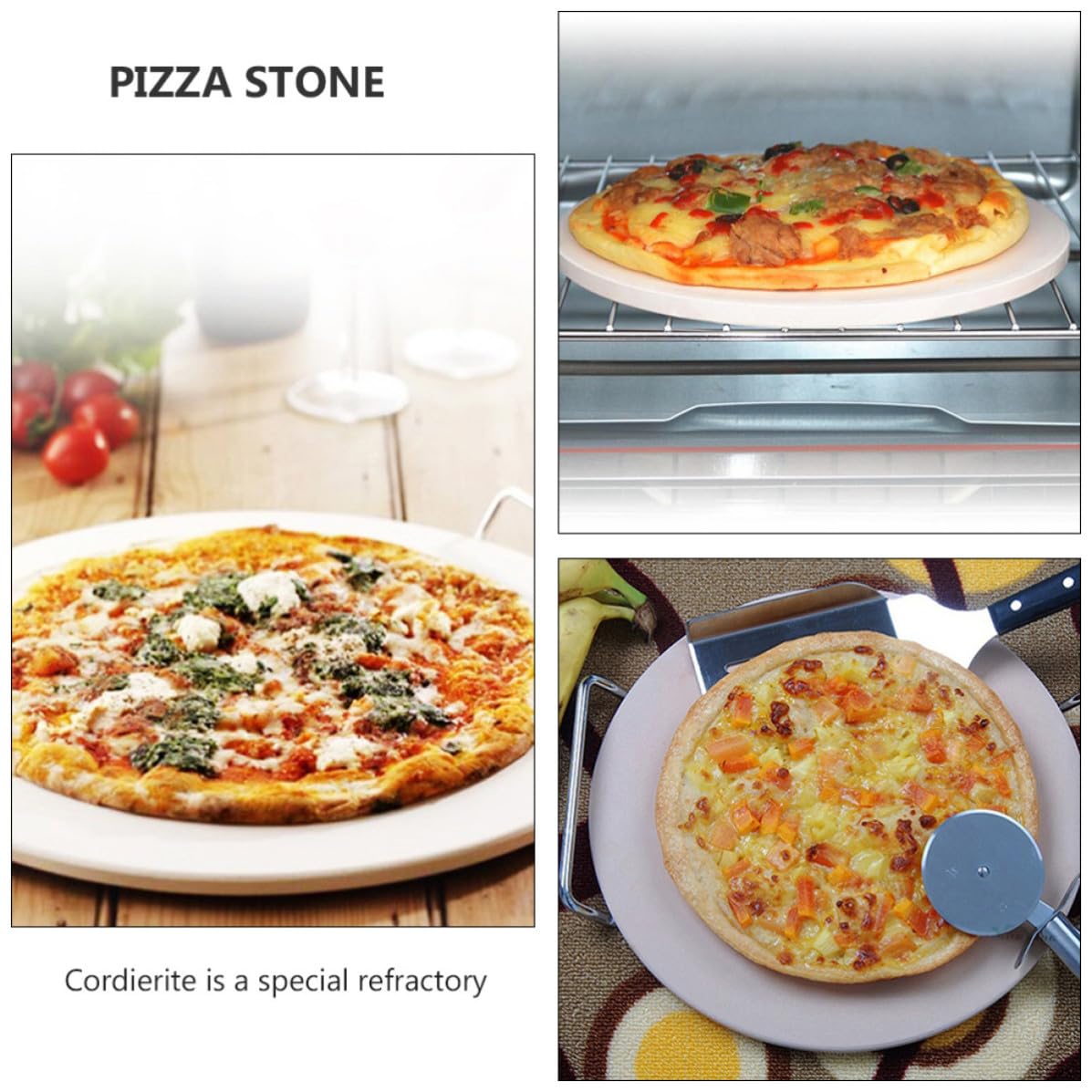 INOOMP Weißer Cordierit Pizzastein für Ofen und Grill mit Hoher Hitzebeständigkeit und Wasseraufnahme Backzubehör für Knusprige Pizza und Brot