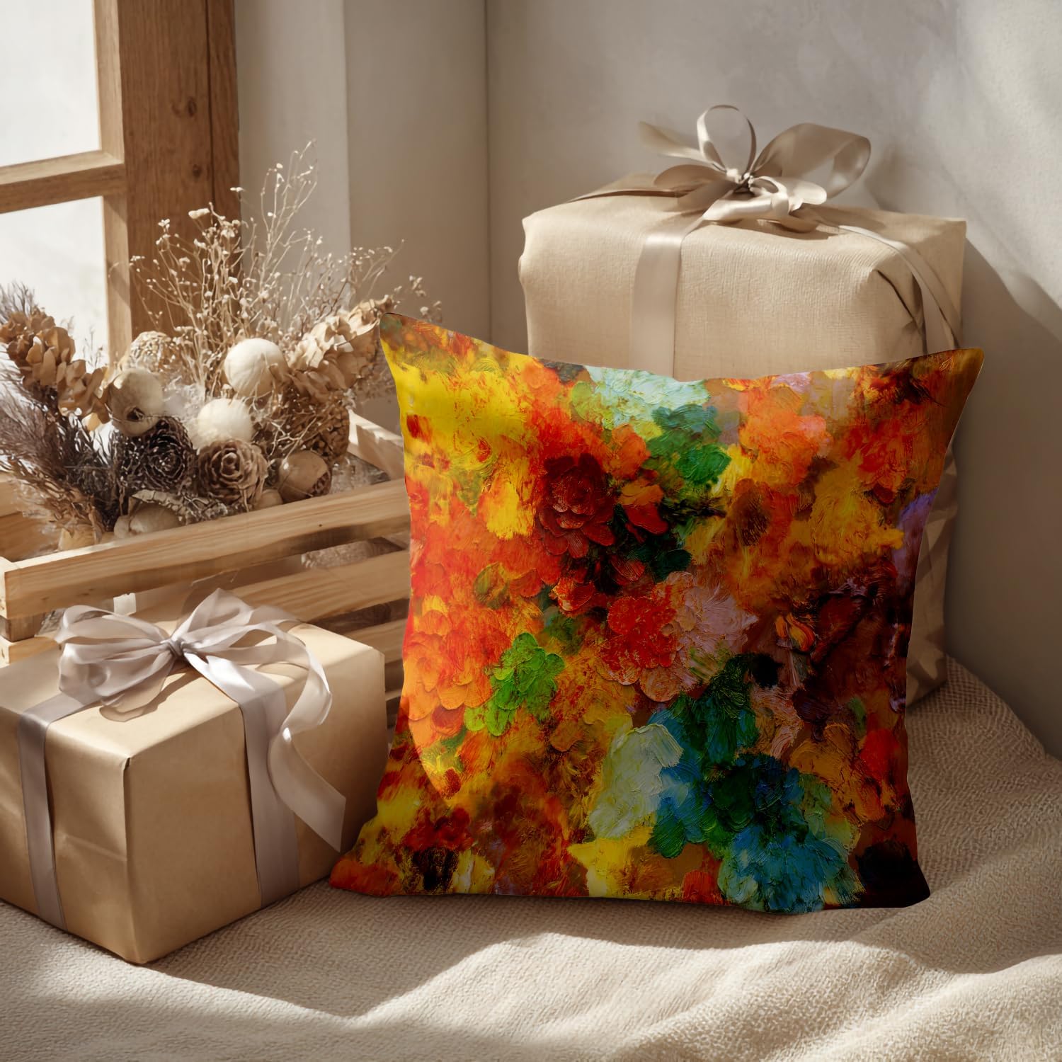 Batmerry Colorful Abstract Paint Throw Pillow Covers, Multicolor Modern Artist Decorative Pillow Covers Digital Printing Blended Fabric for Couch Sofa Bed Invisible Zipper 24X24 in(Set of 2)