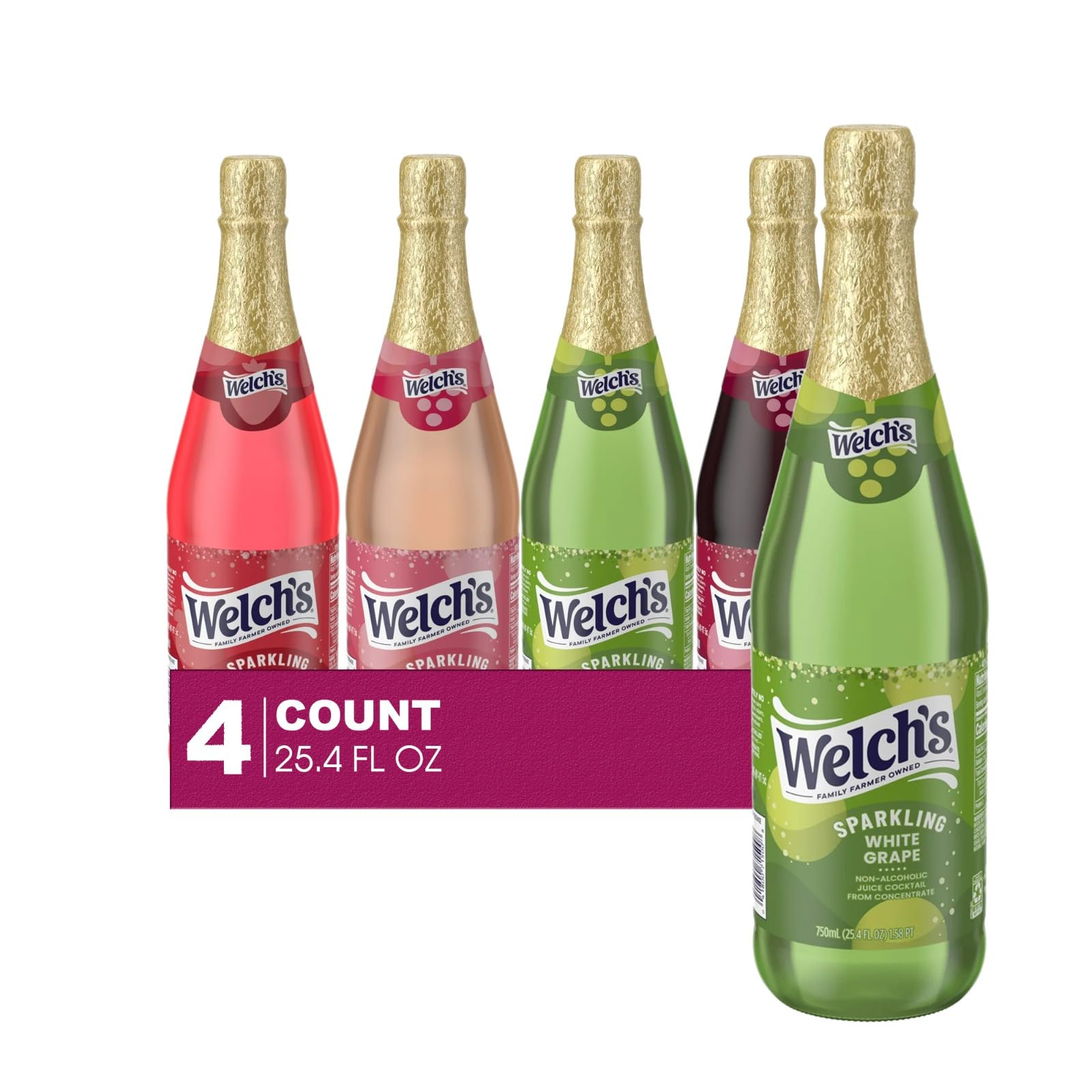 Welch's 4-Pack of Non-Alcoholic Sparkling Juice Cocktail, 25.4 fl oz Glass Bottle (25.4 fl oz, Collection)