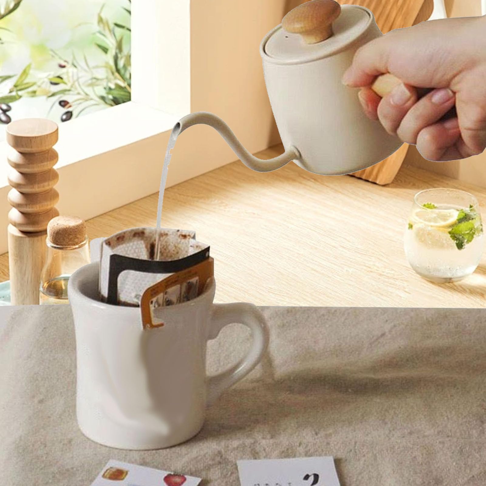 KUIDAMOS Bollitore a Collo di Cigno in Acciaio Inossidabile da 350 Ml con Coperchio per caffè Americano, Design Europeo, Materiale 304 (#3)