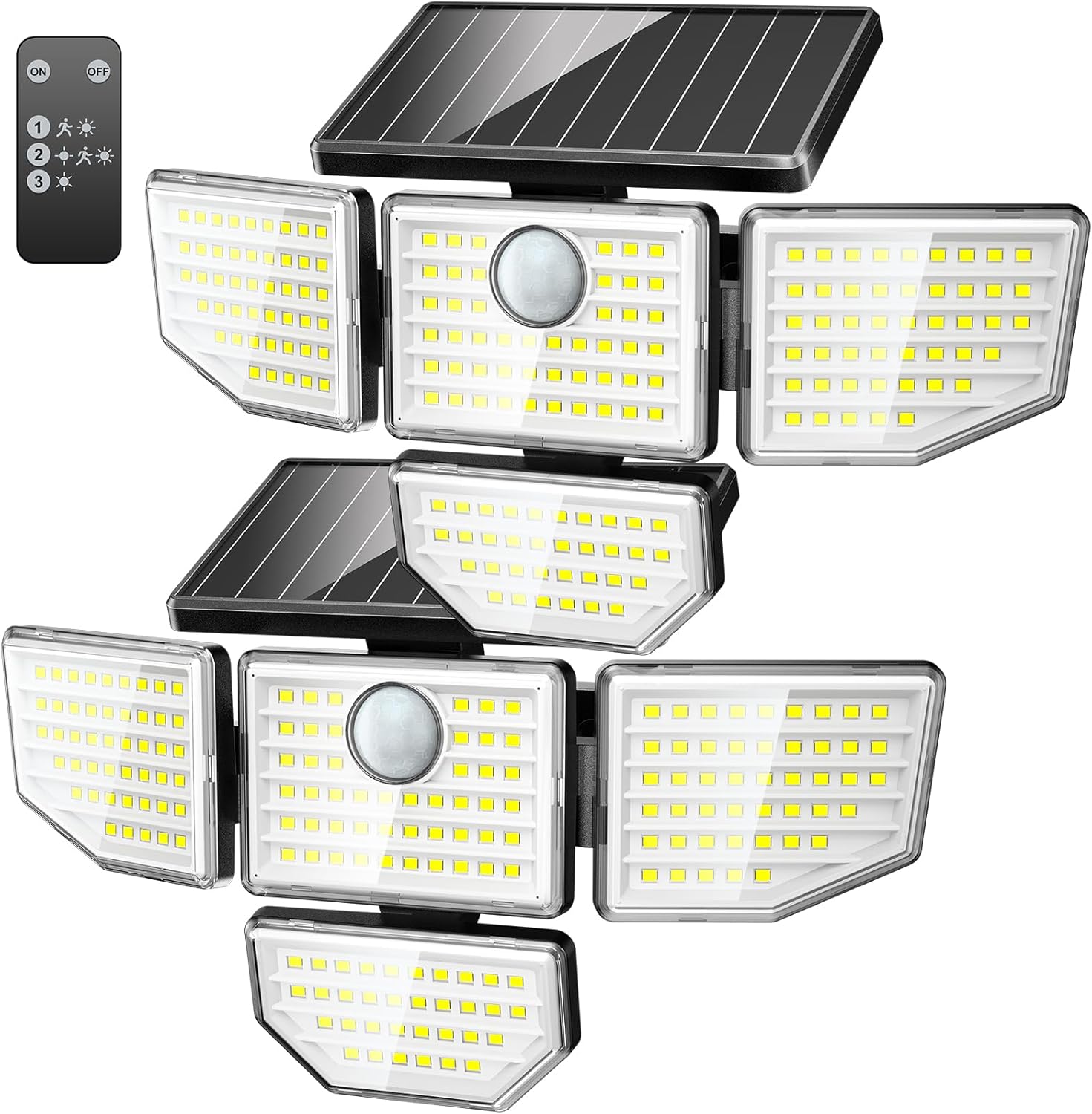 3000LM Outdoor Solar Light – Upgrade 4 Heads 188 LED Solar Motion Sensor Outdoor Lights, IP65 Waterproof Powered Light for Home Darkroom Backyard, 2 Pack