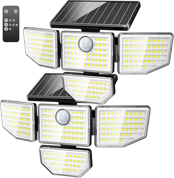 Adewalk 3000LM Outdoor Solar Light - Upgrade 4 Heads 188 LED Solar Motion Sensor Outdoor Lights, IP65 Waterproof Powered Light for Home Darkroom Backyard, 2 Pack
