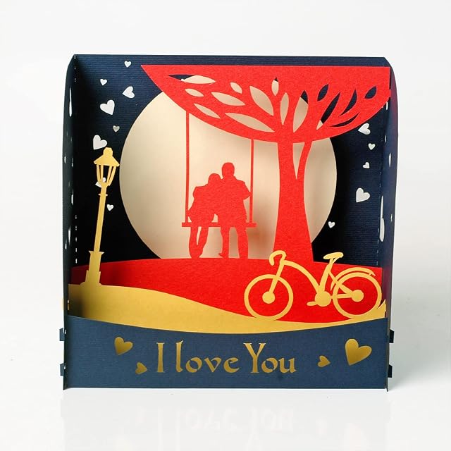 Romantic Couple Swing 3D box card.Love Collection. Perfect Valentines day, Anniversary, Birthday surprise greeting card gift for Him, Her, Husband, Wife, Boyfriend, Girlfriend.12cmx18cm