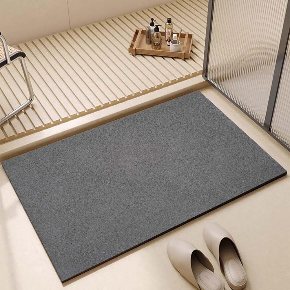 Tappetino da bagno antiscivolo in diatomite, 60 x 90 cm, ad asciugatura rapida, tappeto grigio per vasca da bagno e doccia, assorbente, elegante decorazione per la casa, ecologico e durevole