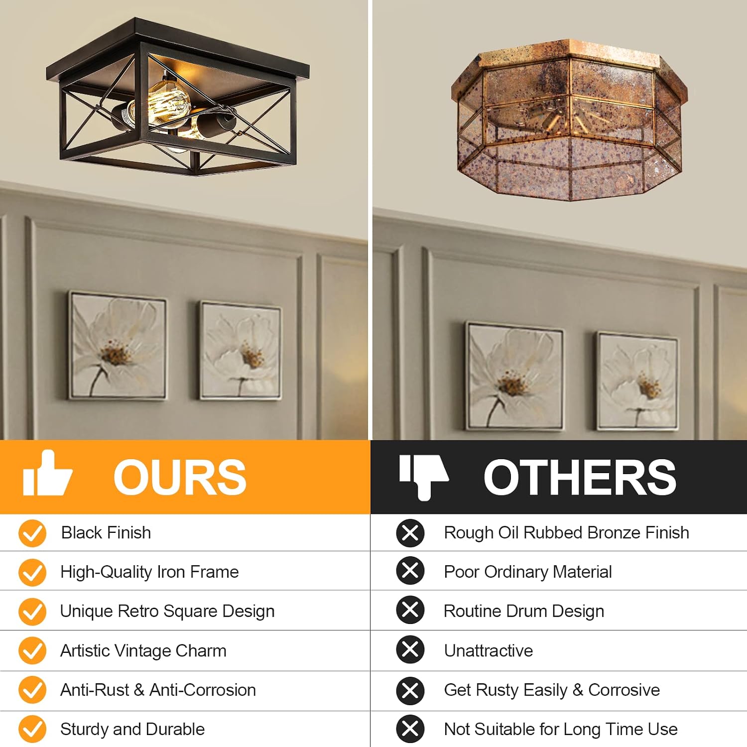 Gеt Dіѕсоunt 70% Prісе 12 Inch Retro Flush Mount Ceiling Light, 2-Light Rustic Vintage Ceiling Light Fixture, Square Industrial Farmhouse Ceiling Lamp for Entryway, Hallway, Foyer, Dining Room, Living Room, Bedroom, Balcony 🛒 Crаzу Dеаlѕ 12 Inch Retro Flush Mount Ceiling Light, 2-Light Rustic Vintage Ceiling Light Fixture, Square Industrial Farmhouse Ceiling Lamp for Entryway, Hallway, Foyer, Dining Room, Living Room, Bedroom, Balcony