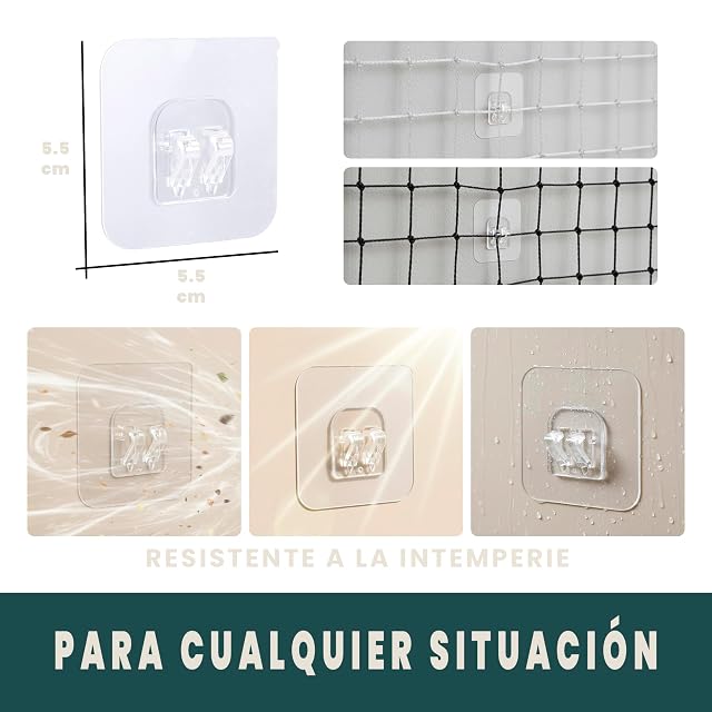 Foto 6 de 8 de Kit De Fijacion Red Para Gatos Exterior 50 Unidades Ganchos Adhesivos Y Bridas Sin Taladro Impermeables…