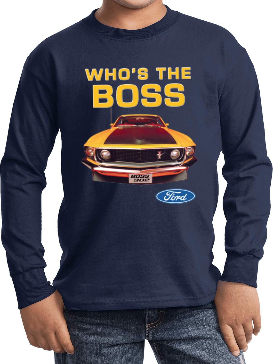 Kids Ford Mustang T-Shirt Whos The Boss Youth Long Sleeve