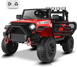 Hikole 24 Volt Ride on Toys for Boys, 24V Ride on Car with Remote Control for Big Kids, Powered Wheels Truck with Bluetooth MusicDual Steering Shock Suspension System Led Lights Safety Belt