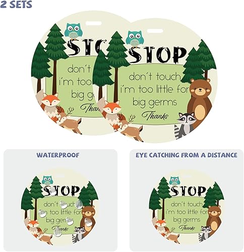 Miniatura 9 de PLIGREAT Paquete de 2 carteles de bebé con texto en inglés Please Dont Touch, Stop Touching Baby Carriers para portabebés, asiento de automóvil de