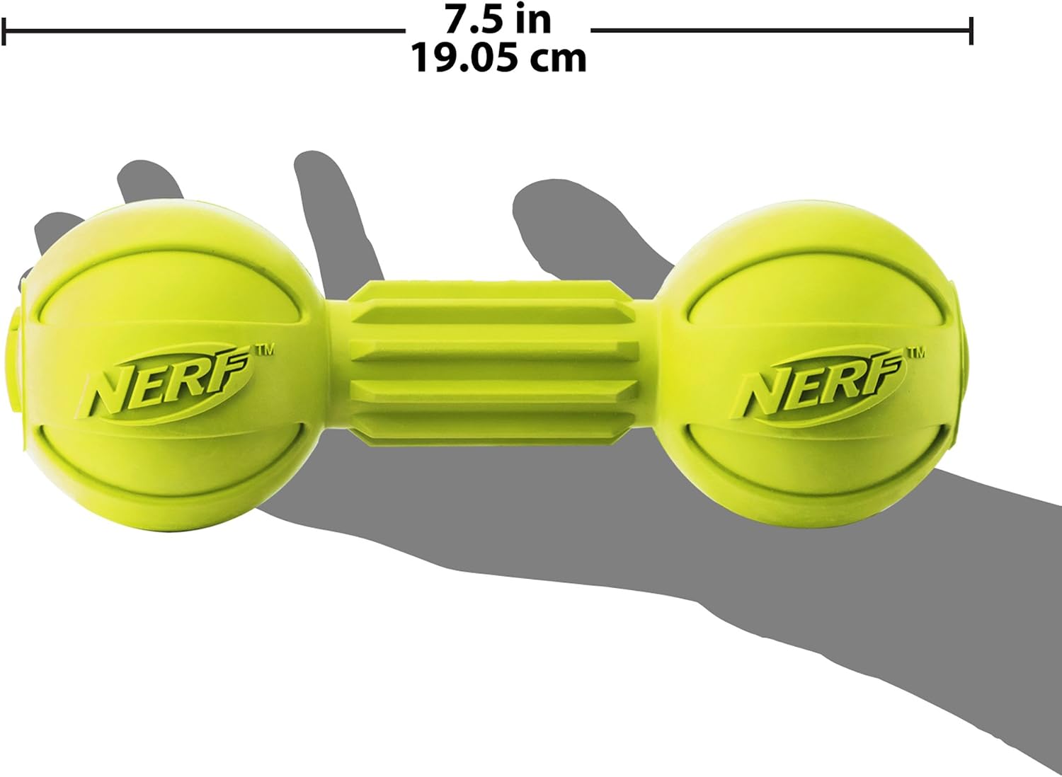 Nerf Dog Rubber Chew Barbell Dog Toy for Aggressive Chewers, Lightweight, Durable and Water Resistant, 7.5 Inches, for Medium/Large Breeds, Single Unit, Green (6994)