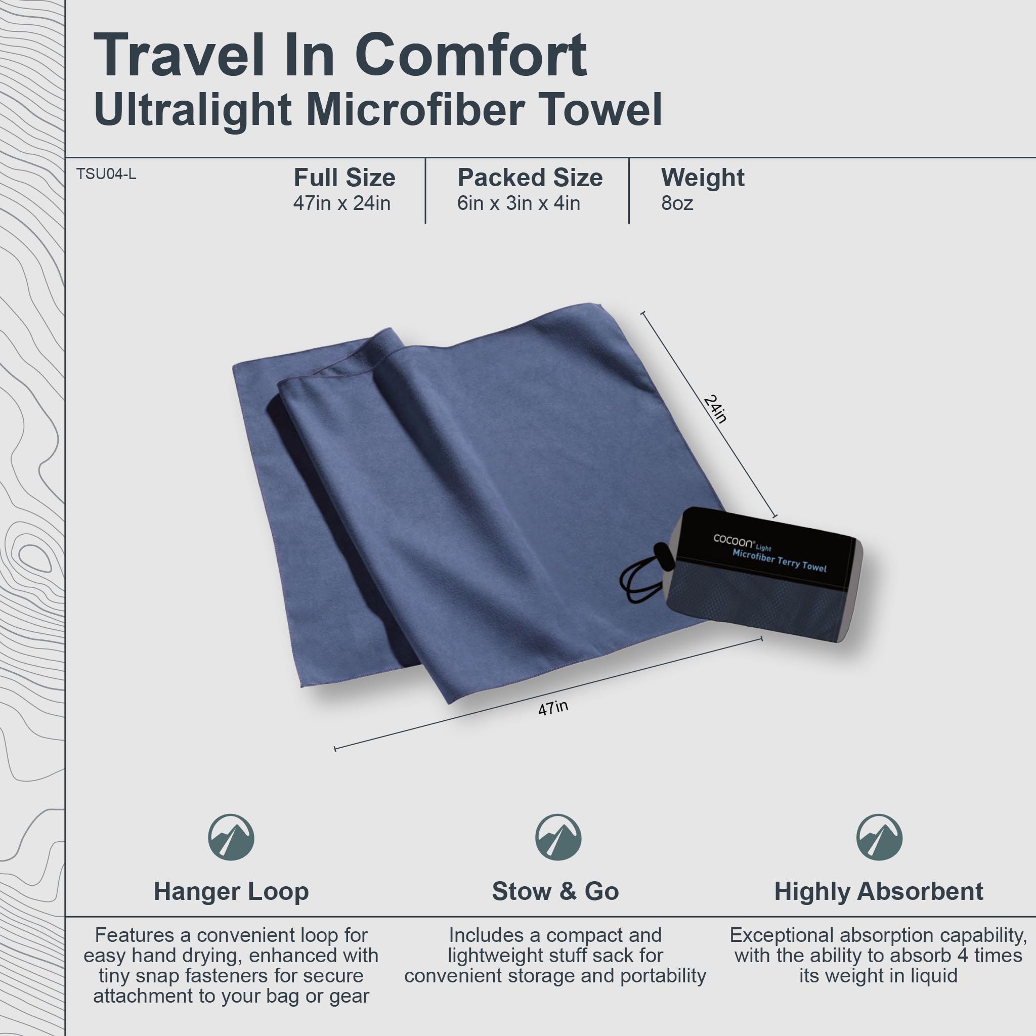 Cocoon Serviette légère en Microfibre Ultralight - pour Le Sport et Le Voyage (Fjord Blue, L)