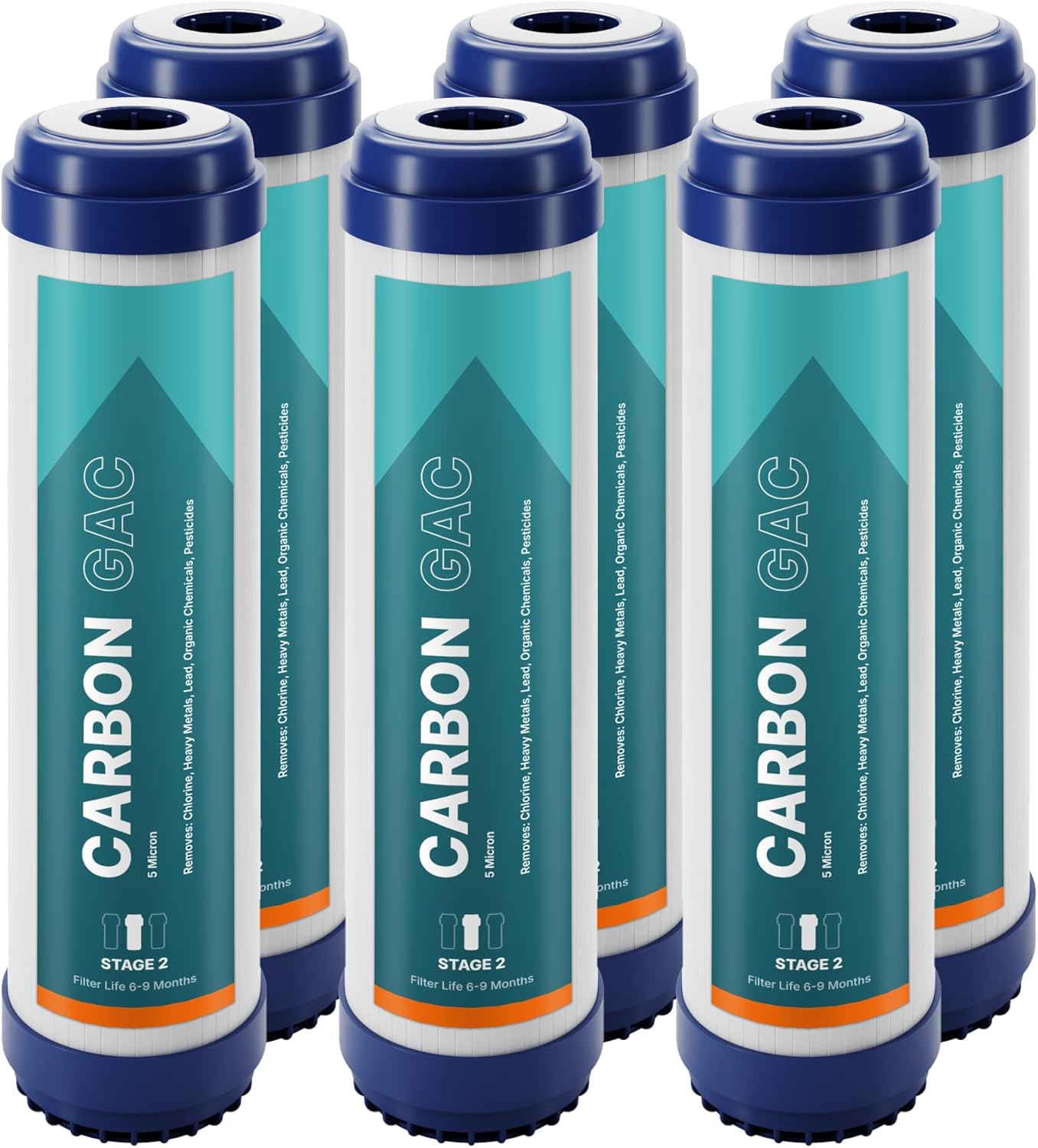 NU Aqua Platinum Series Reverse Osmosis Water Filtration System Replacement Granular Activated Carbon GAC Filters Universal RO System Cartridges (6)