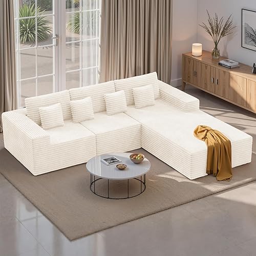 Sofás seccionales modulares de nube de 111 pulgadas con chaise en forma de L, sofá tapizado de asiento profundo sin estructura para sala de estar,