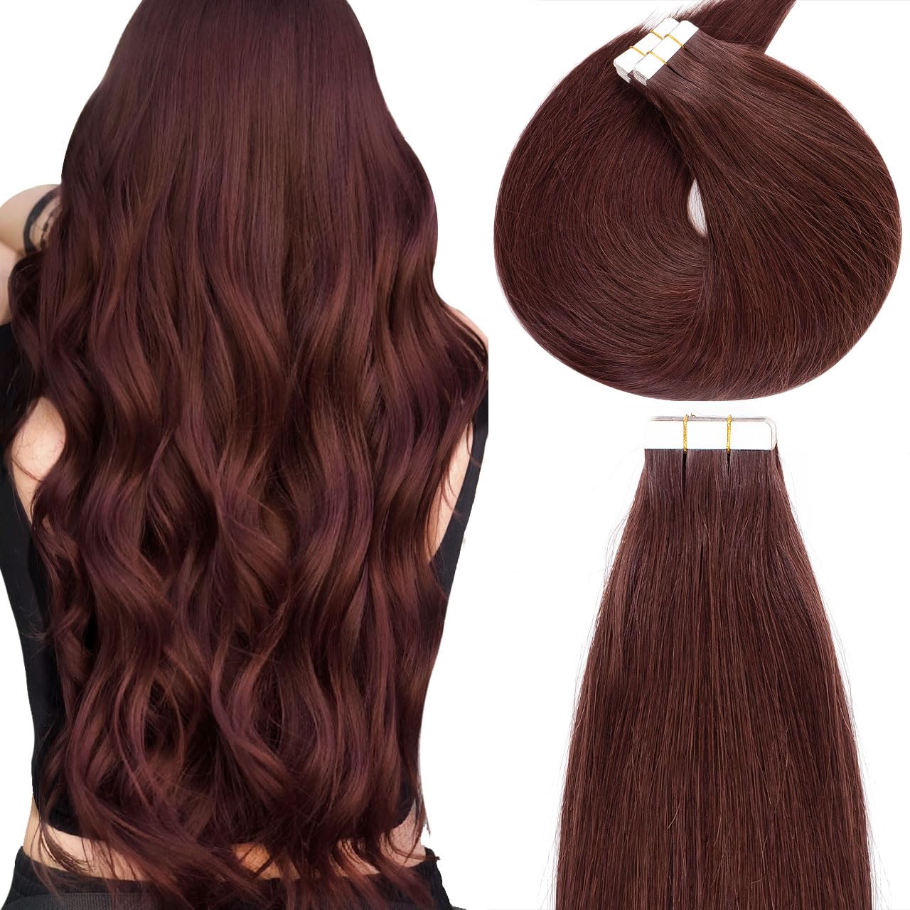 Lacer Tape in Hair Extensions Human Hair Burgundy 99J Invisible 22 Inch Double Sided Tape in Hair 50 Gram Seamless Wine Red Skin Weft 20 Pcs